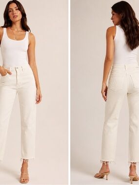 MOTHER High-Rise Straight Leg Jeans in Cream